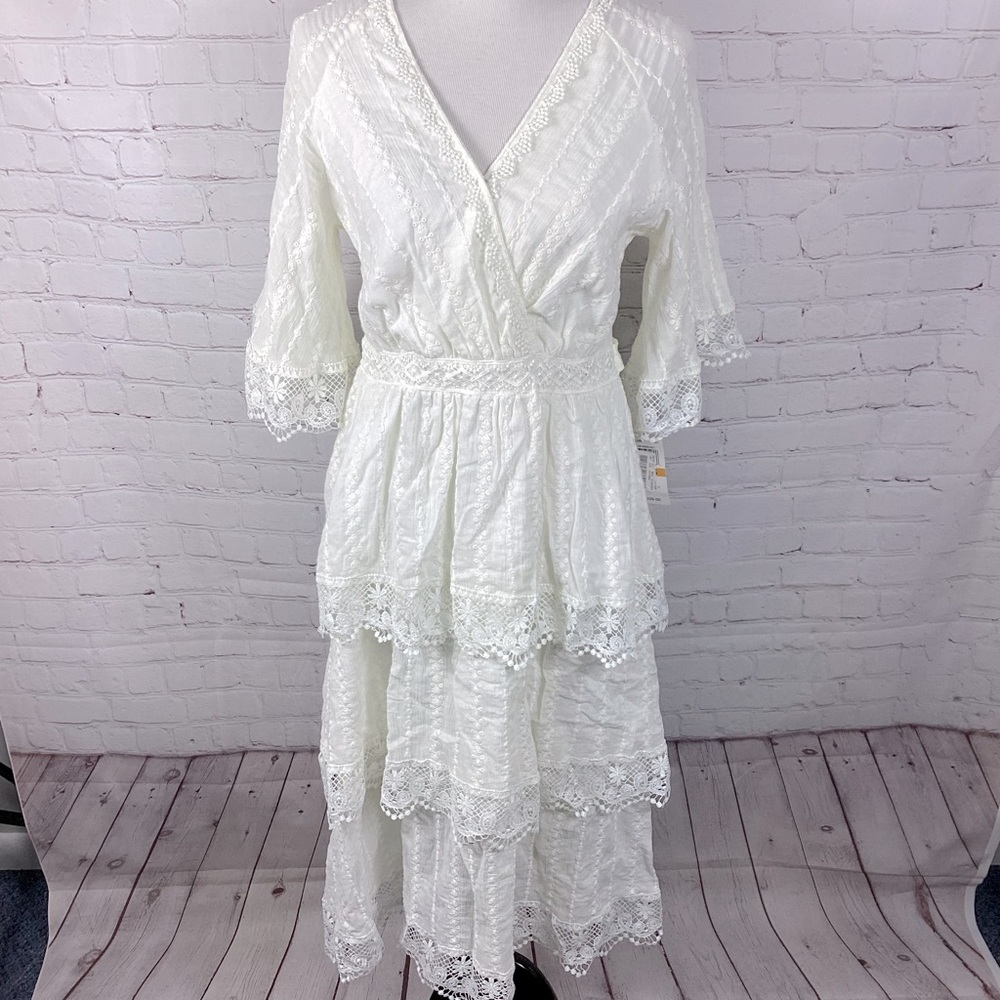 NWT Cottage Core Gibson Latimer Fairycore Ruffled Tiered Dress Womens Size Small